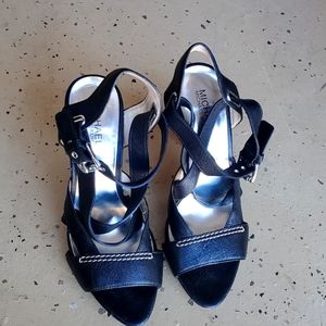 Michael Kors Evie Platform Sandal Heels Leather Pumps Black  8.5 M